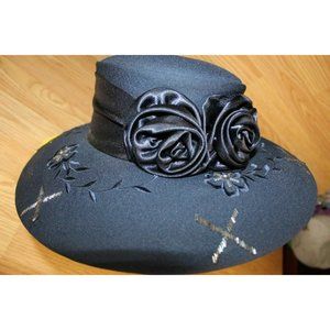 Stella Louise Roy, KB Sunday Formal Church Hat With Embroidered/Studded Flowers